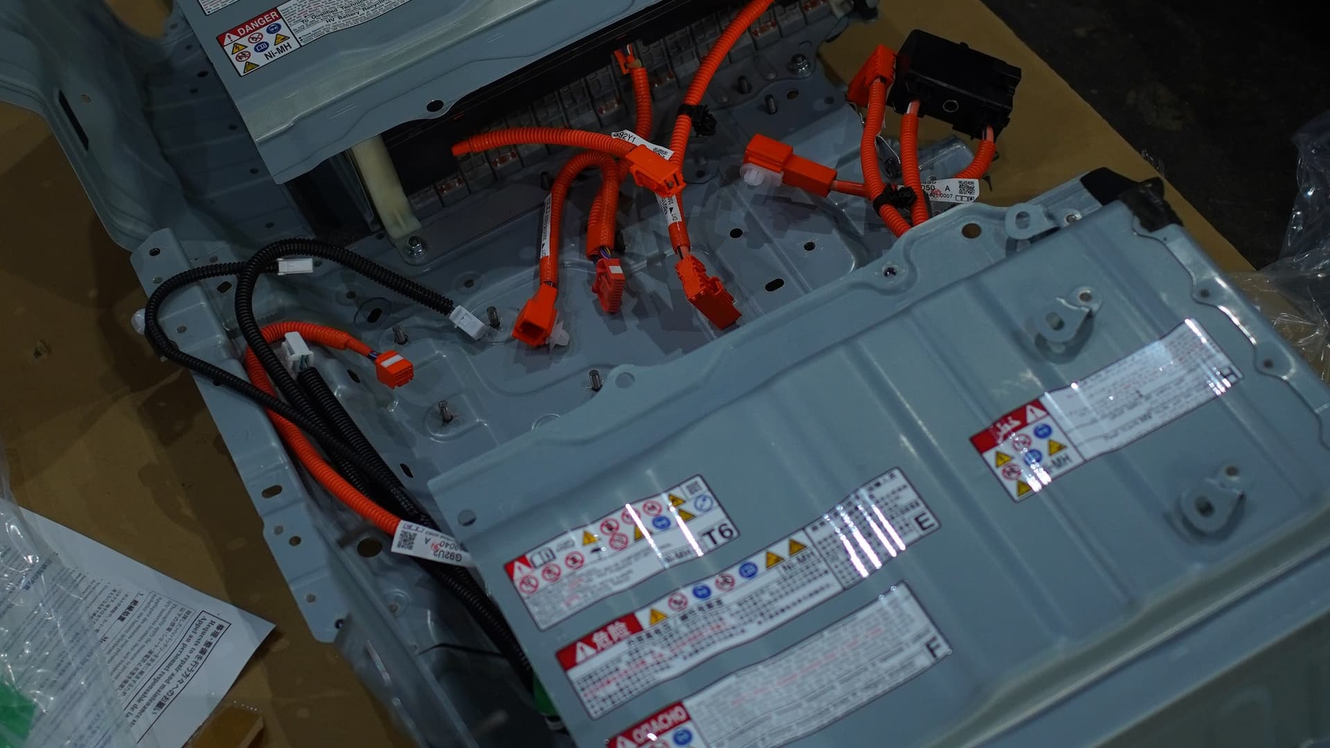 Battery pack removed during a battery replacement at BVT Tuning
