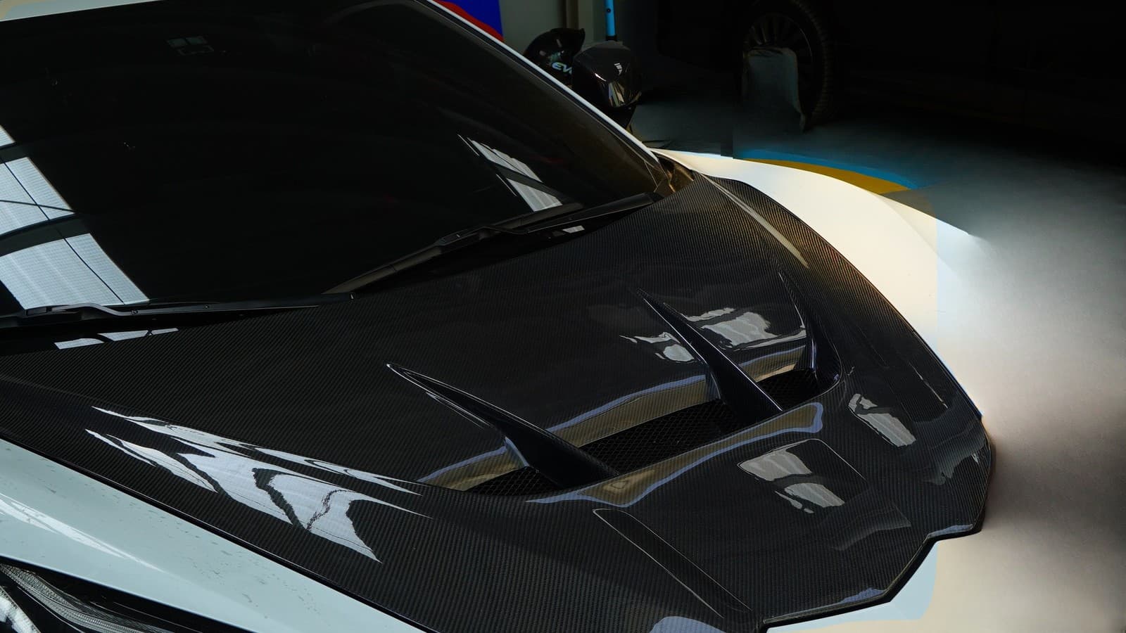 Corvette C8 with carbon fiber hood in the BVT bay