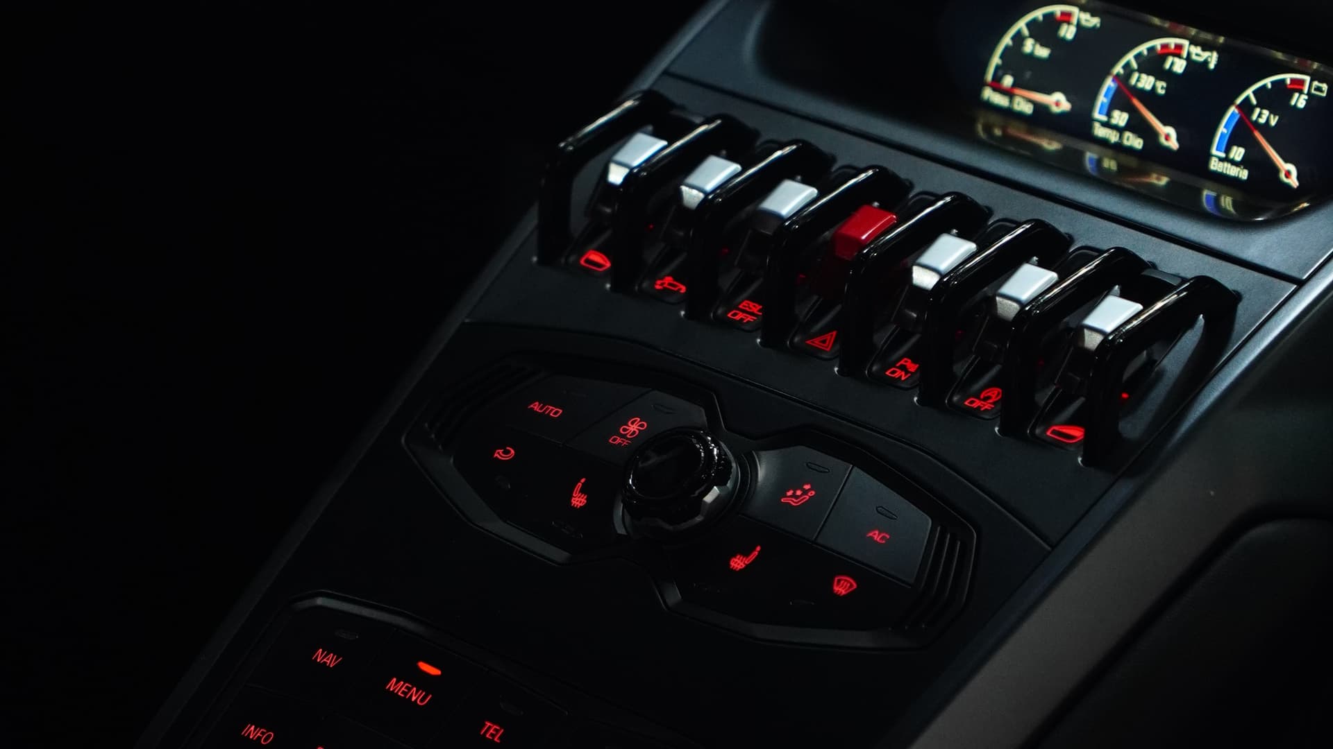 Lamborghini Huracan centre console switches lit during coding