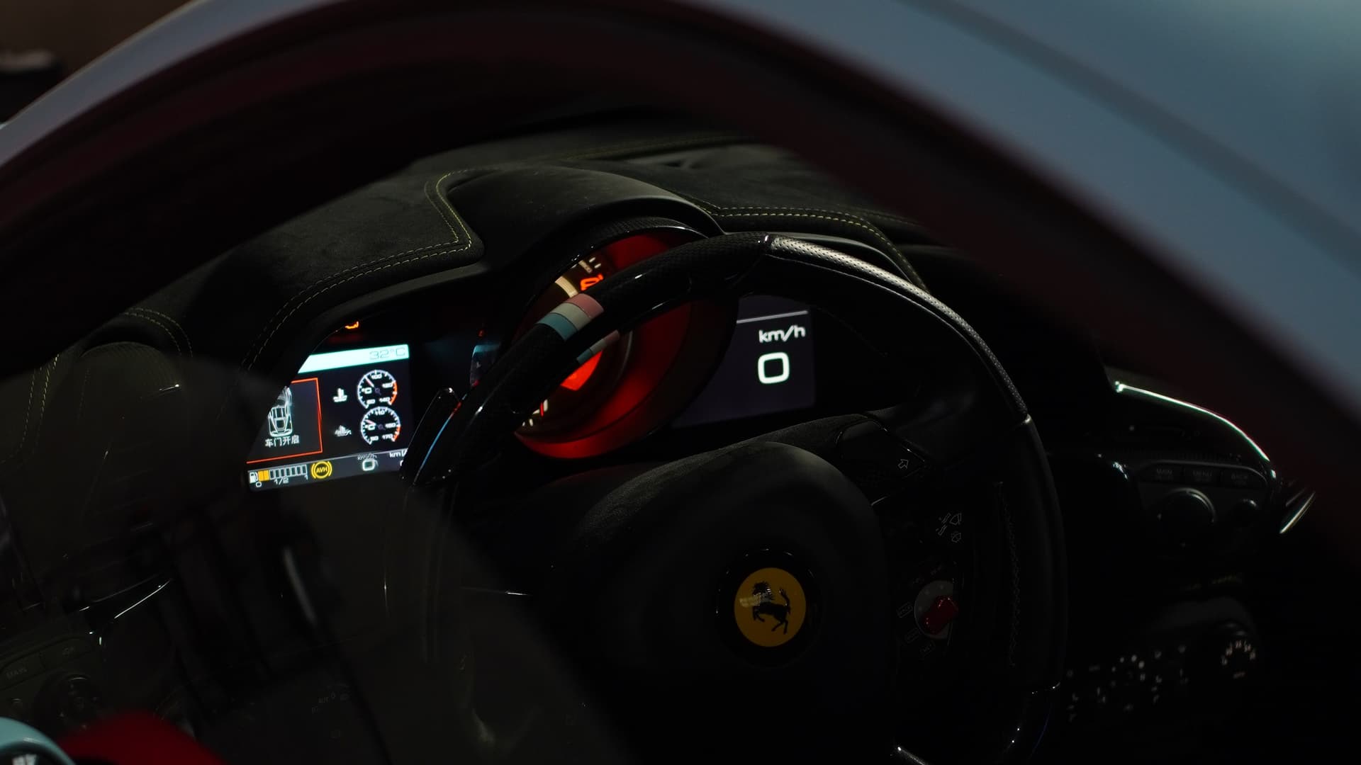 Ferrari 458 Speciale instrument cluster seen through the side window