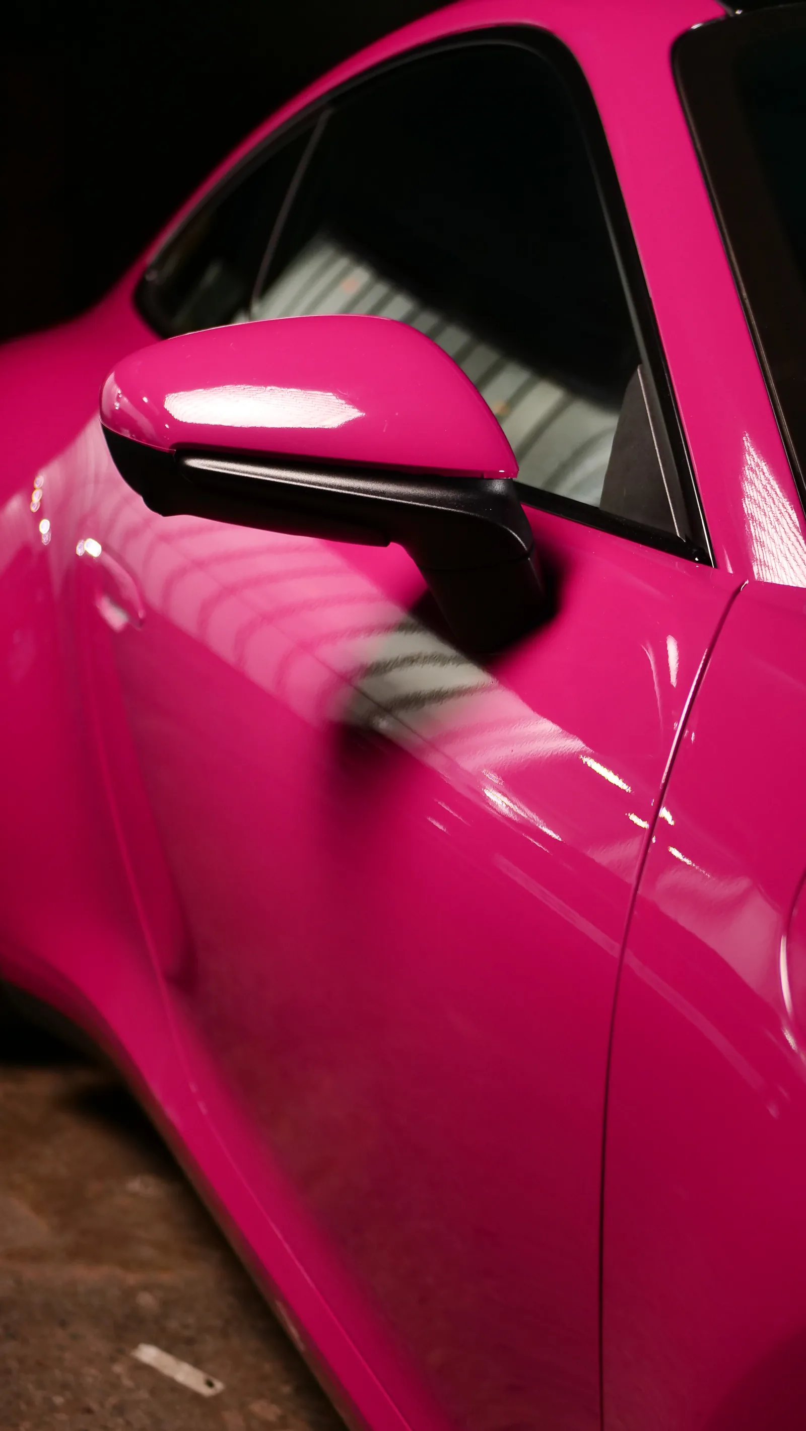 Shinobi Pink Gloss colour PPF on a Porsche 911 Carrera S door and side mirror