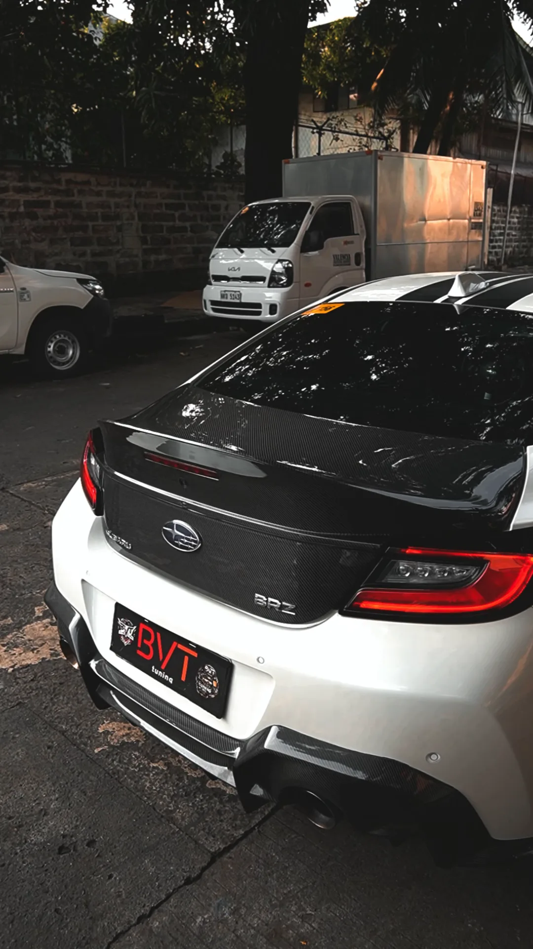 Subaru BRZ: carbon trunk and wheel change, a still from BVT Tuning's film of the job